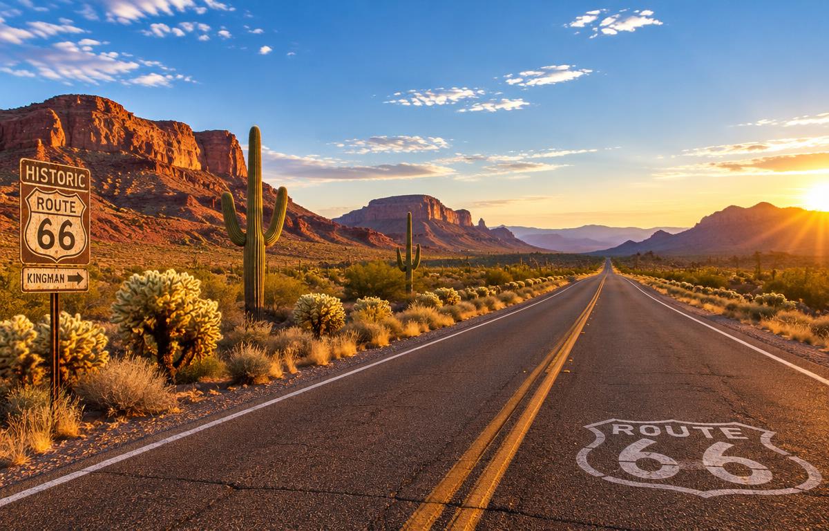 Historic Route 66 through the Arizona desert near Kingman
